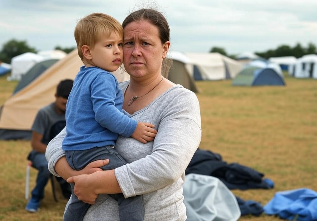 Famille dans une inondation